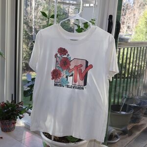 MTV Graphic Tee with Floral Logo - White